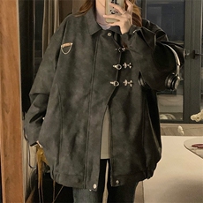 美式复古金属扣麂皮绒翻领风衣外套女设计感小众大衣学生C338-110，男装风衣，星座911-2(原星座613-2）