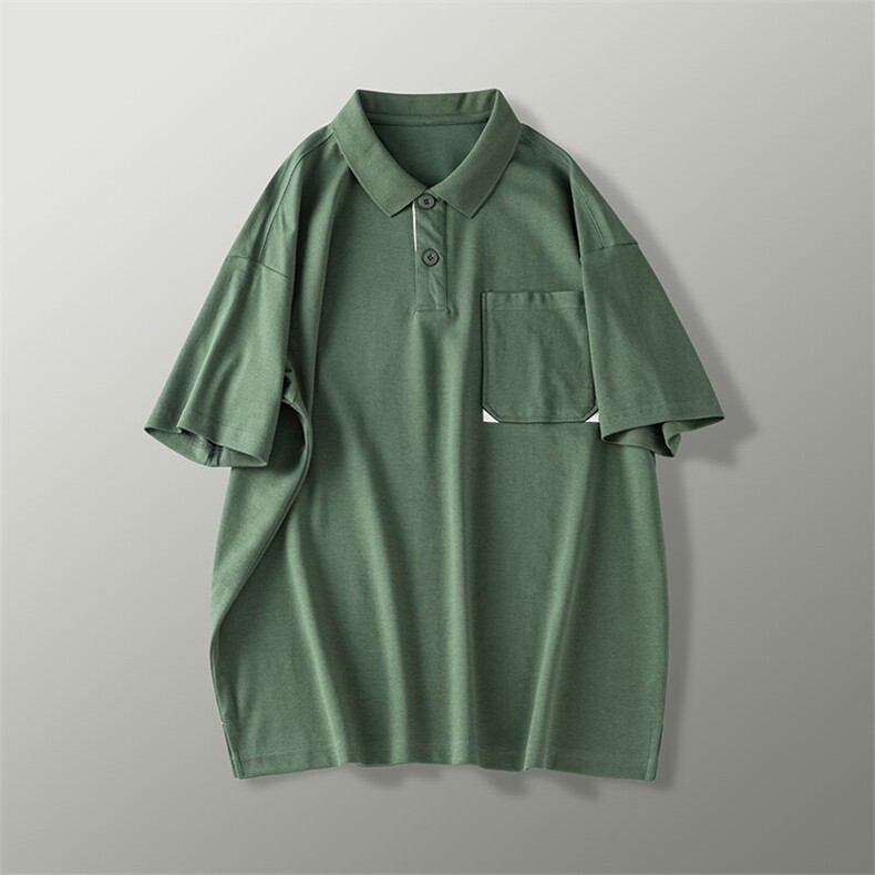 设计感纽扣口袋短袖Polo透气高质感基础简约百搭宽松翻领polo,男装T恤,星座914