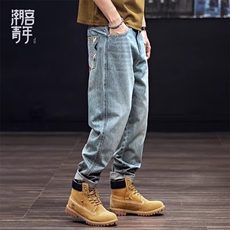 新款美式水洗牛仔裤男士宽松大码直筒锥形裤夏季休闲长AM6667P48，男装牛仔裤，星座1013-5