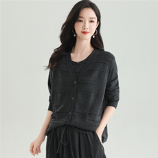 2025秋冬百搭时尚简约v领长袖镂空针织衫，女装针织衫/毛衣，雅之冉羊绒