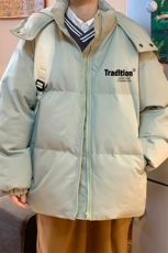 冬季港风韩版宽松加厚连帽绿色冲锋衣棉衣棉服MY6201P115控158，男装夹克，电商A268A