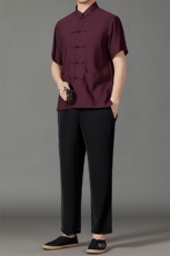 2026夏季薄款高端风冰丝短袖衬衫套装唐装汉服HL23812-P120，男装休闲套装，星座1105-3