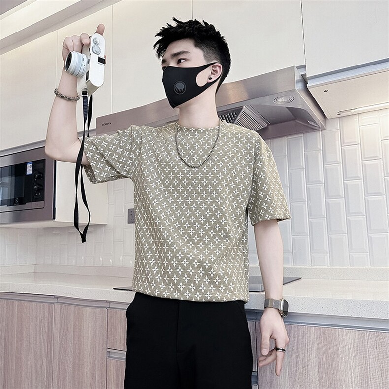 高级感提花面料短袖T恤男抖音痞帅社会小伙301C-DT84-P48控68,男装T恤,星座301C（原B323）