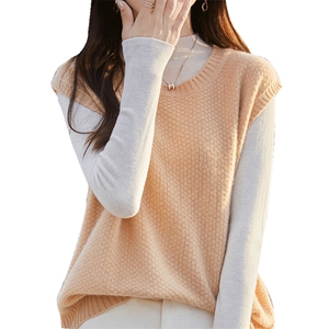 2025秋冬新款100%纯羊毛圆领百搭坎肩马甲背心女无袖针织羊绒上衣图片