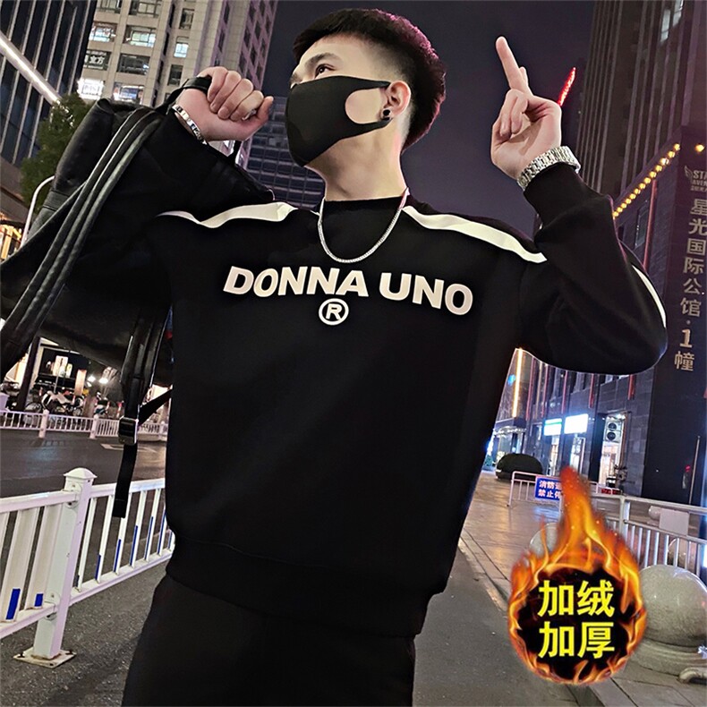 Y30加绒/特P63控83冬季小伙设计款美式拼接设计卫衣加厚男黑首1,男装卫衣,星座305B