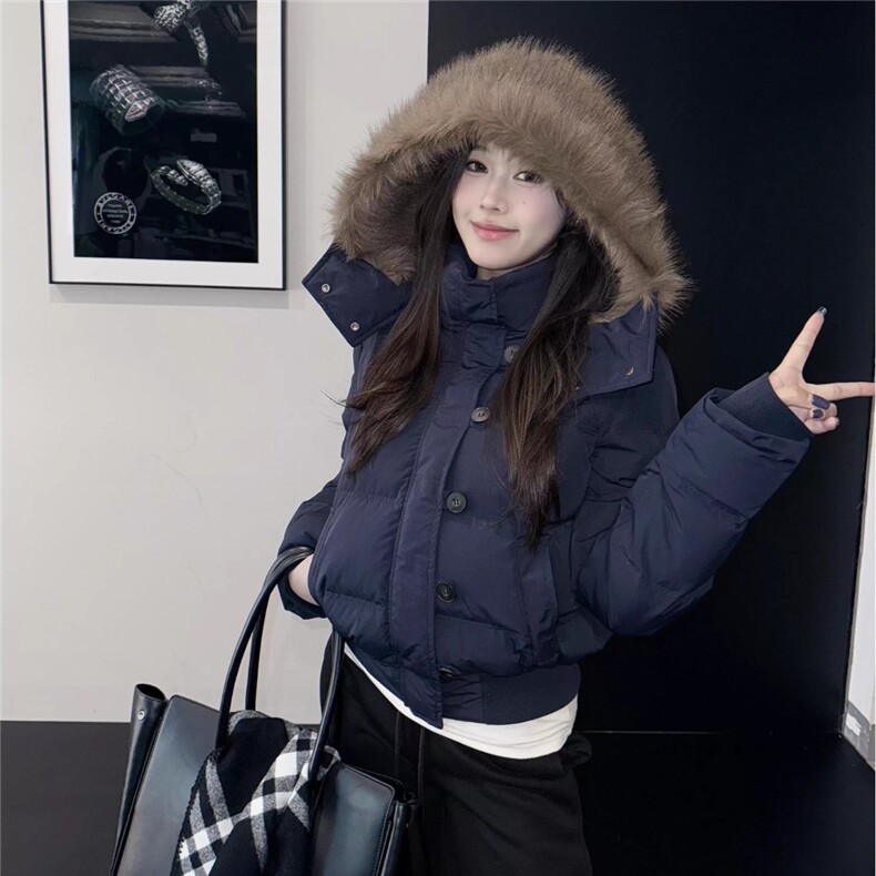 现货藏青色连帽短款加厚棉服女0206/P85,男装棉衣,星座205-3