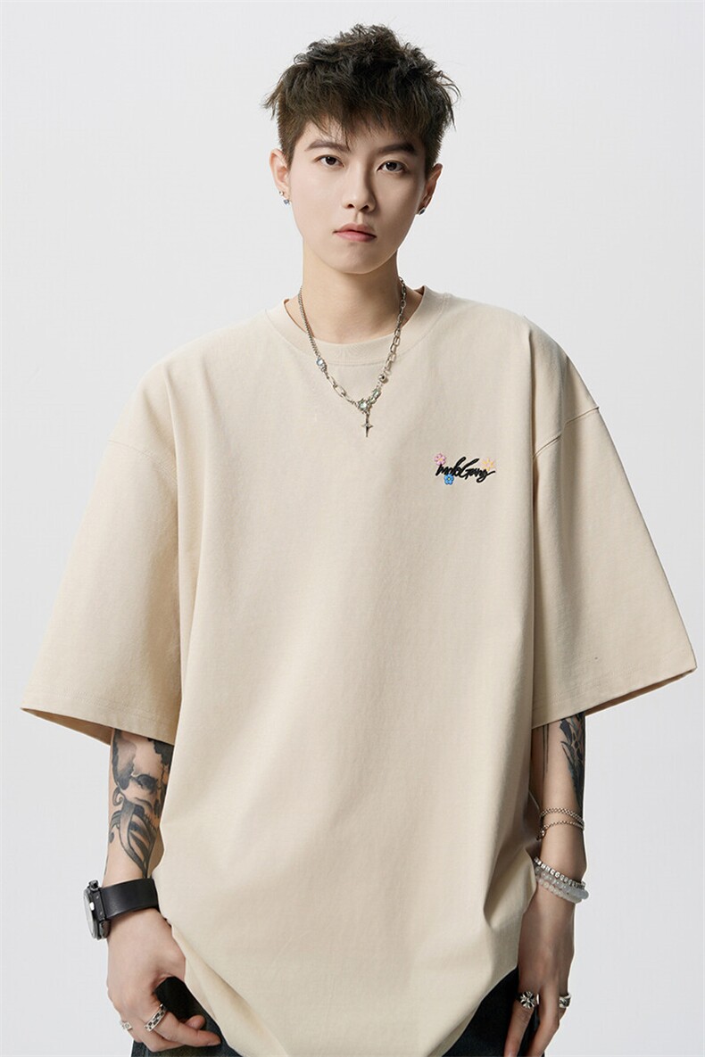 8XL-M高品质纯棉花卉刺绣短袖T恤男女款美式宽松凉感防晒TDX335,男装T恤,电商D206-1