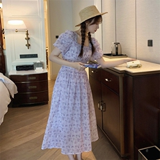 【新款现货】夏季紫色碎花连衣裙82369-P115-K165，女装连衣裙，一九零
