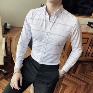 男修身格子衬衫上衣翻领衬衣打底衫 C612-P40图片