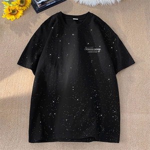 可48小时发货支持抖音得物来样二开 美式满天星亮片短袖T恤MTX633图片