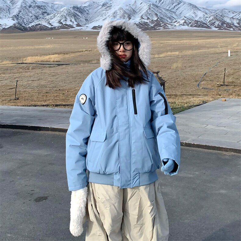 冬季加厚毛领连帽派克服2024新款宽松减龄美式工装保暖棉服外套女,男装夹克,星座506A