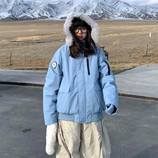 冬季加厚毛领连帽派克服2024新款宽松减龄美式工装保暖棉服外套女，男装夹克，星座506A