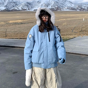 冬季加厚毛领连帽派克服2024新款宽松减龄美式工装保暖棉服外套女图片