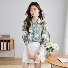 现货新款2024年夏装水墨画印花天丝衬衣防晒上衣，女装衬衫，采品优优