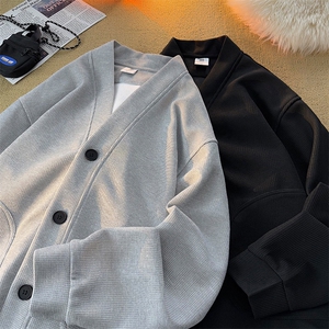 8XL-M羊羔绒开衫卫衣外套男秋冬季V领加绒加厚长袖上衣服KS001P58图片