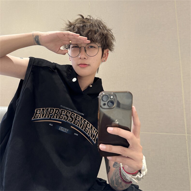 麂皮绒连帽背心坎肩男T恤美式港风JLB462-P30控48，男装背心/马甲，电商B370