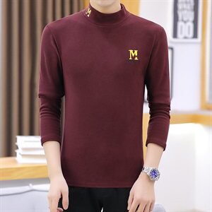 冬季半高领双面绒刺绣M卫衣男加绒加厚保暖打底衫长袖棕337P28图片