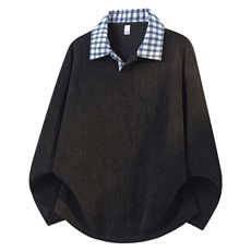 美式假两件格子翻领卫衣潮流宽松polo衫A161-MT-2602-P42，男装卫衣，电商A161