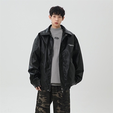 春季新款港风美式刺绣痞帅翻领皮衣夹克男XZ213-JK6000-P70控98，男装夹克，星座213