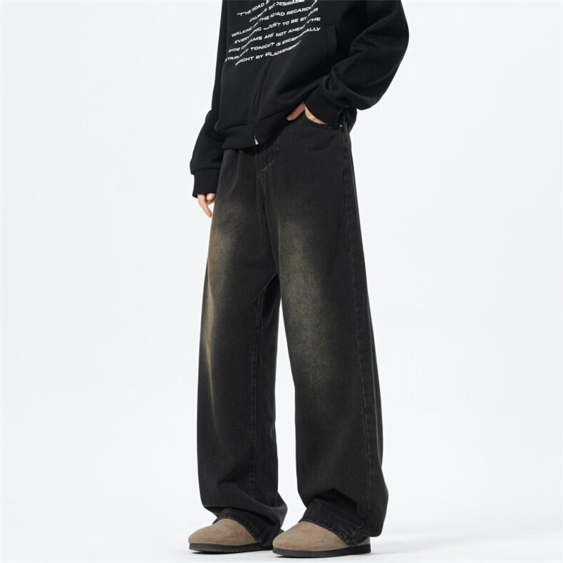 阔腿牛仔裤男宽松直筒春秋季2024新款潮流美式高街复古男生长裤子，男装牛仔裤，电商A080