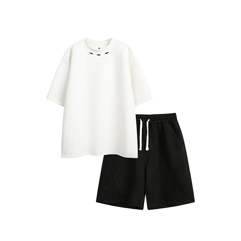 特P65无差价夏季潮流套装-上衣HT10203搭短裤HK7800日系白底，男装休闲套装，电商A003