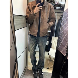 现货 美式复古外套男女宽松高级感皮衣情侣pu皮夹克WJK85566-P63图片