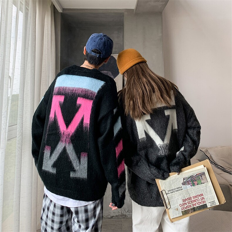 秋冬韩版渐变色箭头情侣毛衣宽松潮流个性套头针织衫QT805-P75,男装针织衫/毛衣,星座1501
