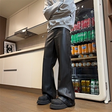 03美式高街vibe皮裤复古宽松微喇PU皮休闲裤潮XZ211-1-K2449-P60，男装皮裤，星座211-1