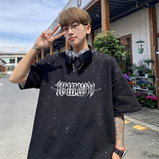 可48小时发货支持抖音得物来样二开美式满天星亮片短袖T恤MTX653，男装T恤，电商A486-1