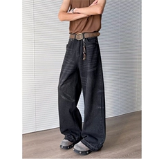 美式复古阔腿牛仔裤春秋新款宽松拖地直筒裤男牛仔裤NZK5531-p55，男装牛仔裤，星座302B-2