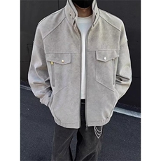 麂皮绒立领工装外套男春秋美式复古cleanfit夹克高级感痞帅棒球服，男装夹克，星座506A