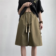抖音品质夏季新款新中式排扣设计宽松短裤B315-K24070-特p25控48，男装休闲裤，电商B315