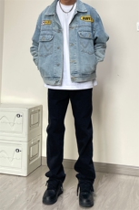 B221美式ins高街暗黑小众情侣毛巾绣直筒牛仔裤LK23021-P65控88，男装牛仔裤，电商B221