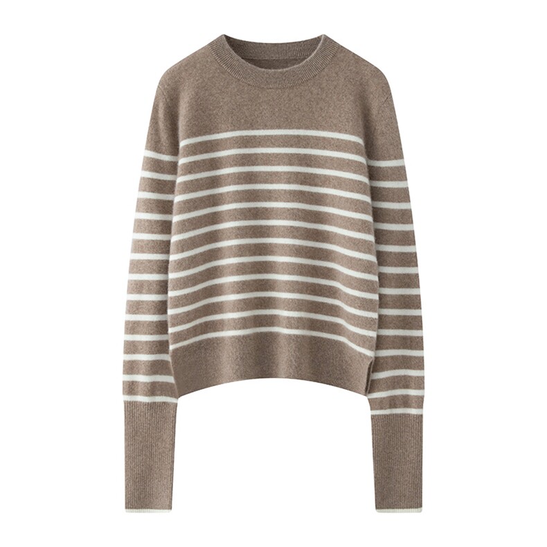 2025年秋季条纹女款长袖套头，女装羊绒衫，羿纯羊绒
