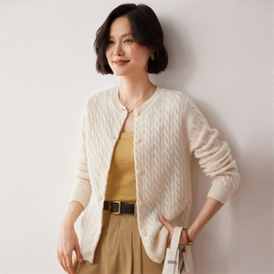 秋冬新款洋气时尚百搭显瘦女款圆领35%山羊绒开衫图片
