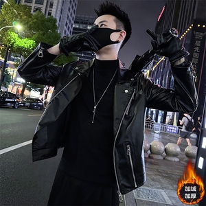 秋季新款翻领皮衣网红百搭修身皮夹克外套P6021-P118绒128图片