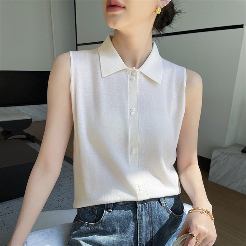 polo领针织背心女装2025新款春秋穿搭宽松叠穿内搭无袖打底衫上衣,女装T恤,玖雪绒羊绒