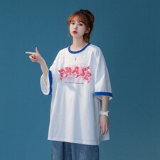 中性夏季新款潮流全棉宽松拼接情侣短袖圆领T恤T252P35控58，男装T恤，A247A