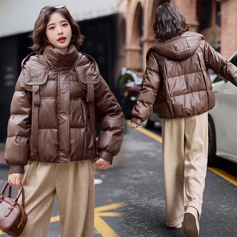 2024冬装女装新款时尚休闲皮加厚羽绒服新标90白鸭绒皮羽绒服,女装羽绒服,缘衣格