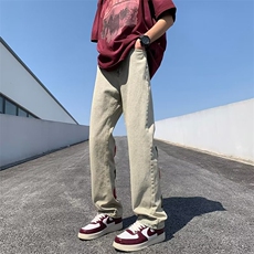 美式vibe裤子高街水洗牛仔裤男设计感小众拉链裤K693P43，男装牛仔裤，星座1116-2
