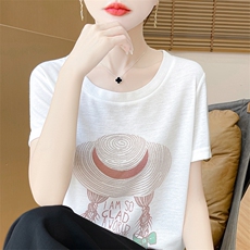 圆领新款针织女短袖花色简约百搭宽松套头上衣内，女装针织衫/毛衣，绒宛羊绒