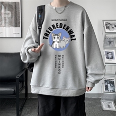 华夫格卫衣圆领卫衣男大码长袖t恤男外套HW76160-P30加绒款-P40，男装卫衣，电商A040
