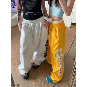 美式街头运动裤女印花宽松直筒阔腿裤hiphop嘻哈长裤LA80511-P45图片