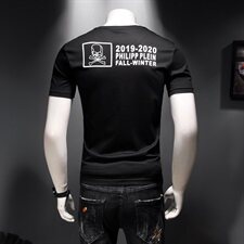 V124夏季潮男个性老虎喷印双股丝光棉短袖T恤，男装T恤，钱塘2010-1