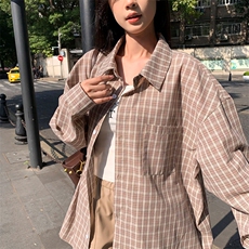 特批P32无差价2025春港风格子长袖衬衫中性风大码翻领衬衣男C5452，男装衬衫，电商A001
