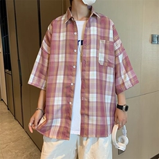 夏季宽松格子衬衫短袖上衣时尚潮牌C330p33，男装衬衫，星座1013