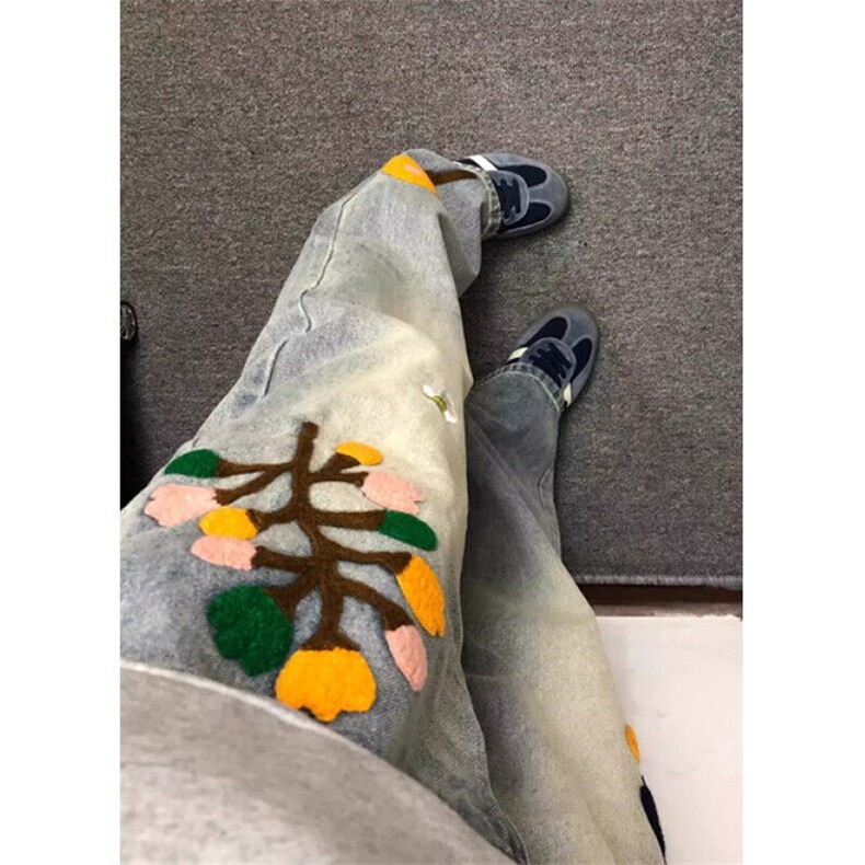 春季新款美式高街vibe水洗刺绣潮牌宽松直筒休闲裤子NB123,男装牛仔裤,星座1116A（原606A-3）