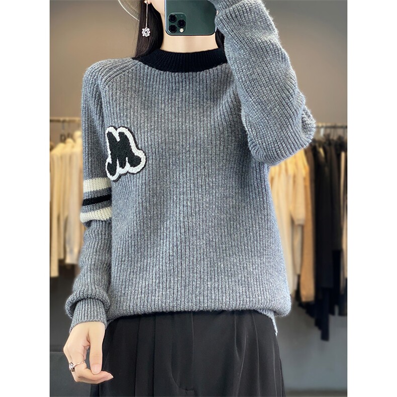新款半高领加厚保暖针织衫女秋冬新款宽松显瘦纯色羊毛衫,女装羊毛衫,佑昭祥羊绒