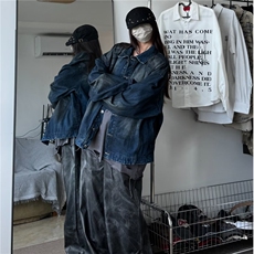 春秋季美式牛仔外套男高级感复古痞帅炸街潮牌废土风夹克潮3525，男装夹克，星座813-2