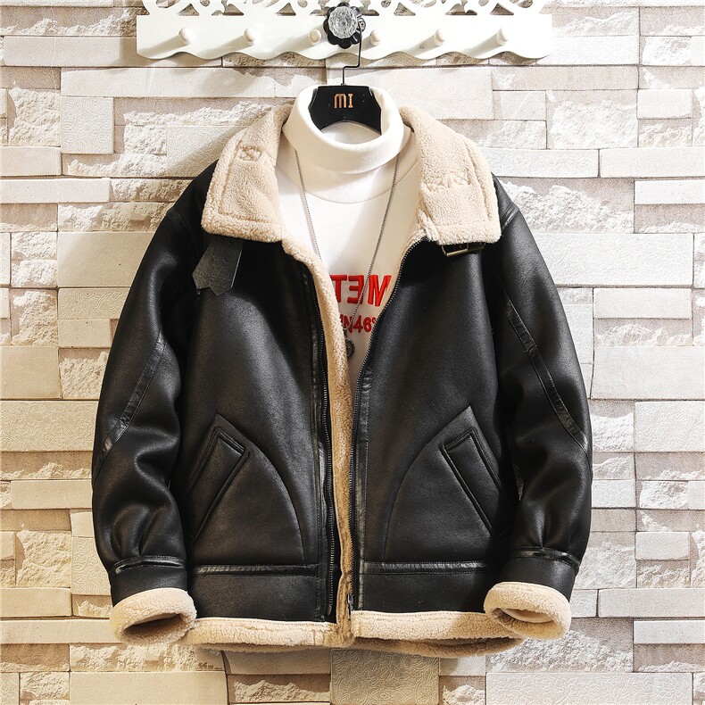 2024冬季保暖外套皮毛一体加厚羊羔毛领翻领夹克8913p245，男装夹克，电商A203-1